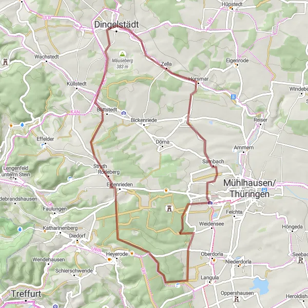 Karten-Miniaturansicht der Radinspiration "Erlebnisreiche Graveltour in der Natur" in Thüringen, Germany. Erstellt vom Tarmacs.app-Routenplaner für Radtouren