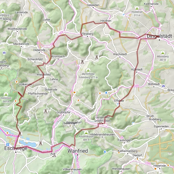 Karten-Miniaturansicht der Radinspiration "Abenteuerliche Graveltour durch die Natur" in Thüringen, Germany. Erstellt vom Tarmacs.app-Routenplaner für Radtouren