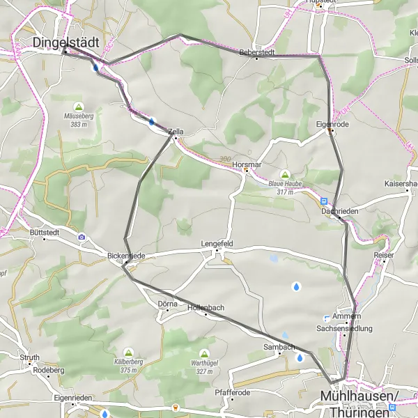 Karten-Miniaturansicht der Radinspiration "Kurze Tour durch charmante Dörfer" in Thüringen, Germany. Erstellt vom Tarmacs.app-Routenplaner für Radtouren