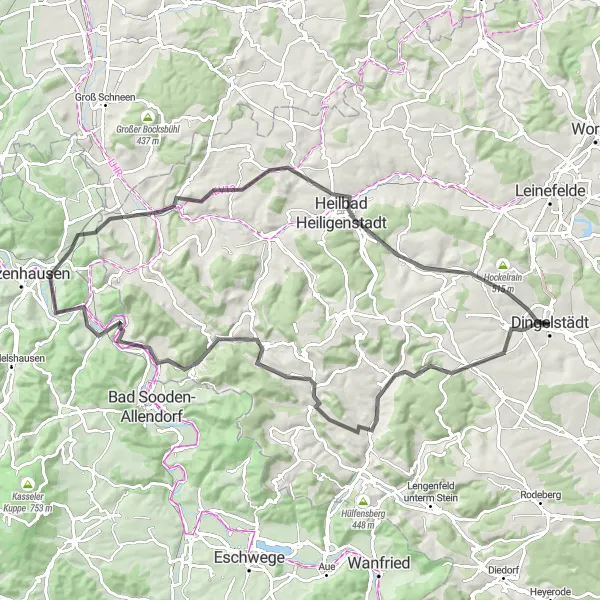 Karten-Miniaturansicht der Radinspiration "Runde um Dingelstädt" in Thüringen, Germany. Erstellt vom Tarmacs.app-Routenplaner für Radtouren