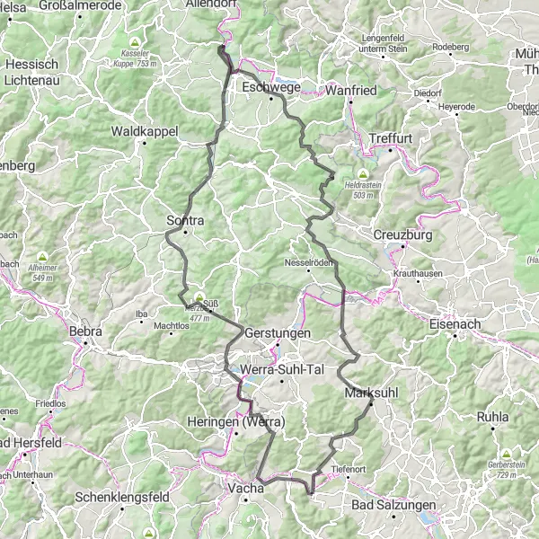 Karten-Miniaturansicht der Radinspiration "Natur pur - Rundtour von Dorndorf" in Thüringen, Germany. Erstellt vom Tarmacs.app-Routenplaner für Radtouren
