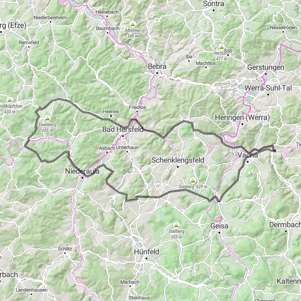 Map miniature of "Werra Valley Ride" cycling inspiration in Thüringen, Germany. Generated by Tarmacs.app cycling route planner