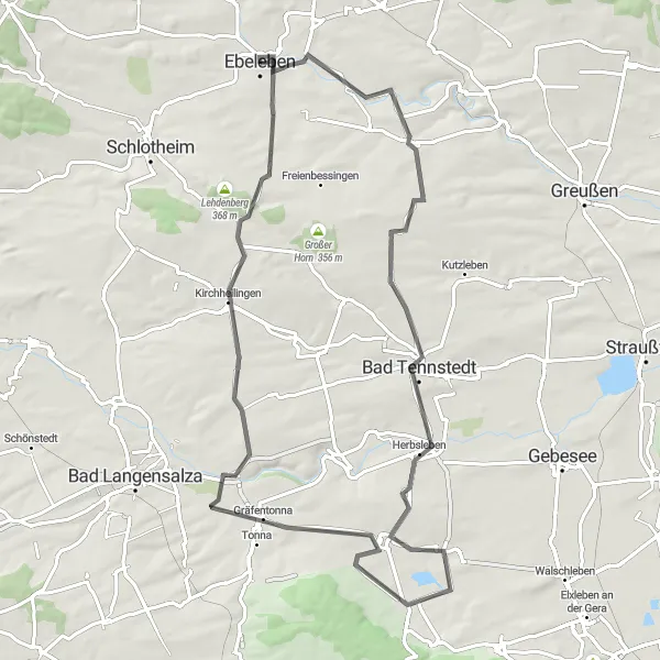 Map miniature of "The Rockstedt Loop" cycling inspiration in Thüringen, Germany. Generated by Tarmacs.app cycling route planner