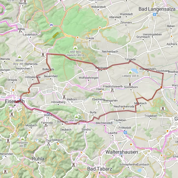 Map miniature of "Hainich Gravel Adventure" cycling inspiration in Thüringen, Germany. Generated by Tarmacs.app cycling route planner