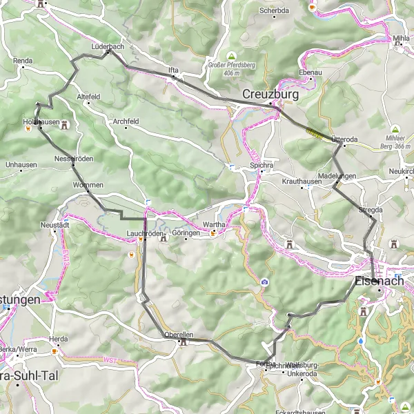 Karten-Miniaturansicht der Radinspiration "Radtour durchs Werratal" in Thüringen, Germany. Erstellt vom Tarmacs.app-Routenplaner für Radtouren