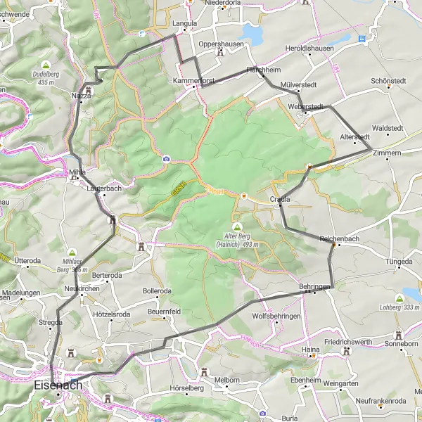 Map miniature of "Hidden Treasures" cycling inspiration in Thüringen, Germany. Generated by Tarmacs.app cycling route planner