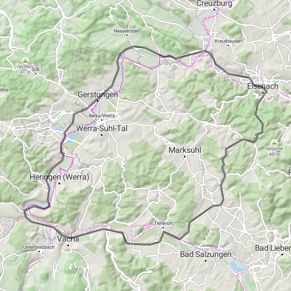 Map miniature of "Eisenach Loop" cycling inspiration in Thüringen, Germany. Generated by Tarmacs.app cycling route planner