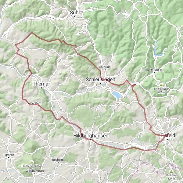 Map miniature of "Eisfeld to Eichberg Gravel Route" cycling inspiration in Thüringen, Germany. Generated by Tarmacs.app cycling route planner