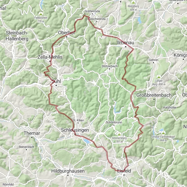 Map miniature of "The Gravel Adventure" cycling inspiration in Thüringen, Germany. Generated by Tarmacs.app cycling route planner