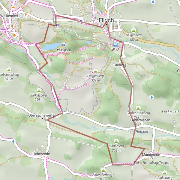 Map miniature of "Ellrich to Linsenberg" cycling inspiration in Thüringen, Germany. Generated by Tarmacs.app cycling route planner