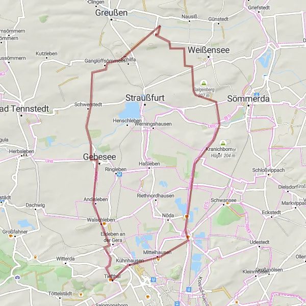 Map miniature of "Gravel Exploration in Thüringen" cycling inspiration in Thüringen, Germany. Generated by Tarmacs.app cycling route planner