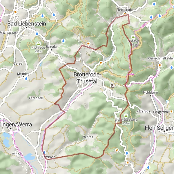 Map miniature of "The Short and Scenic Gravel Adventure" cycling inspiration in Thüringen, Germany. Generated by Tarmacs.app cycling route planner