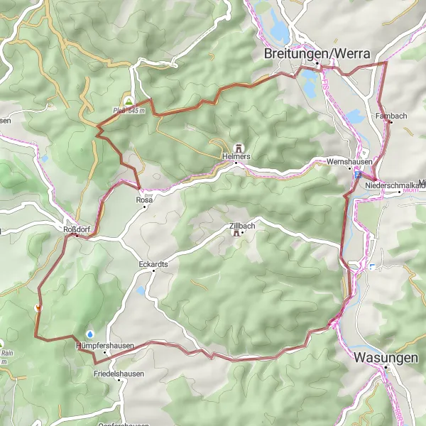 Karten-Miniaturansicht der Radinspiration "Gravel Tour um Fambach" in Thüringen, Germany. Erstellt vom Tarmacs.app-Routenplaner für Radtouren