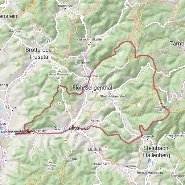 Map miniature of "Schmalkalden Gravel Adventure" cycling inspiration in Thüringen, Germany. Generated by Tarmacs.app cycling route planner