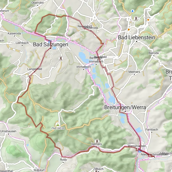 Karten-Miniaturansicht der Radinspiration "Gravel-Abenteuer in Thüringen" in Thüringen, Germany. Erstellt vom Tarmacs.app-Routenplaner für Radtouren