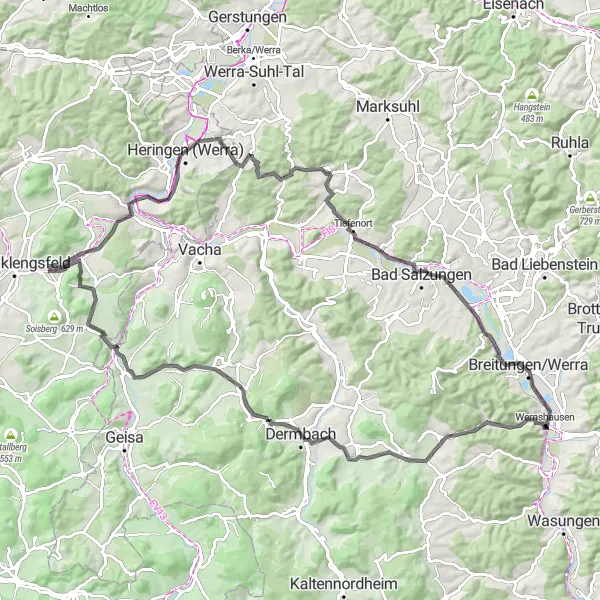 Karten-Miniaturansicht der Radinspiration "Roadbike-Abenteuer in Thüringen" in Thüringen, Germany. Erstellt vom Tarmacs.app-Routenplaner für Radtouren