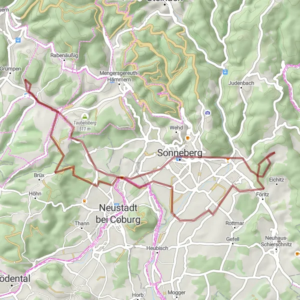 Karten-Miniaturansicht der Radinspiration "Kleine Schotterpfade und großartige Aussichten" in Thüringen, Germany. Erstellt vom Tarmacs.app-Routenplaner für Radtouren