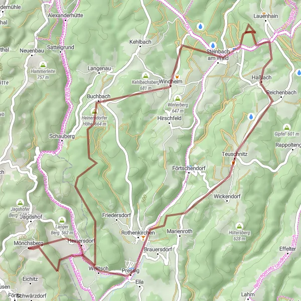 Map miniature of "Thuringian Gravel Adventure" cycling inspiration in Thüringen, Germany. Generated by Tarmacs.app cycling route planner