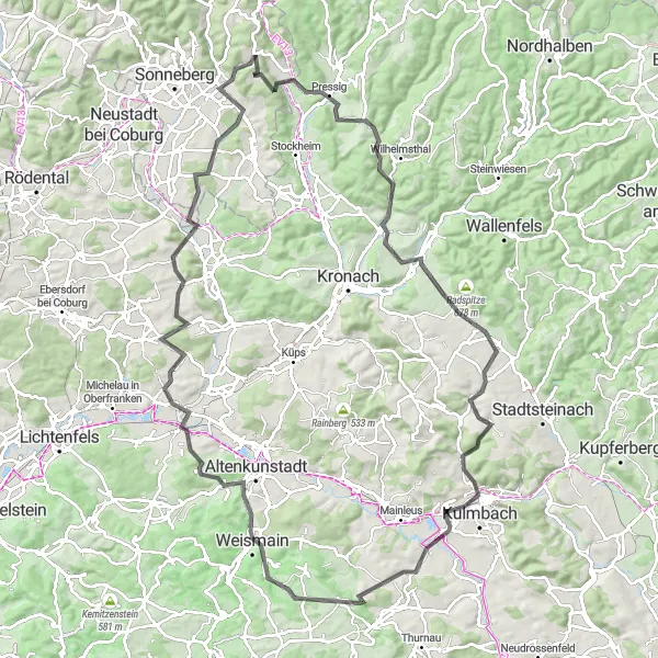 Karten-Miniaturansicht der Radinspiration "Malerische Weinberge und historische Orte" in Thüringen, Germany. Erstellt vom Tarmacs.app-Routenplaner für Radtouren