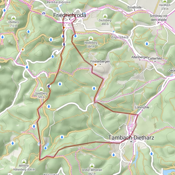 Map miniature of "Wasserrad Exploration" cycling inspiration in Thüringen, Germany. Generated by Tarmacs.app cycling route planner