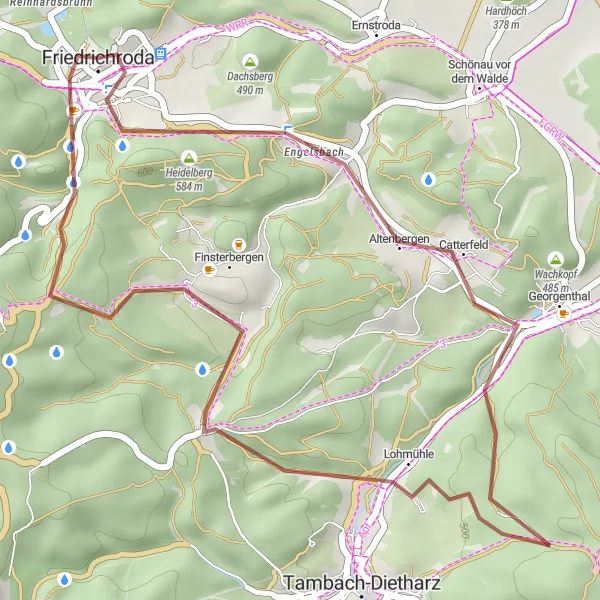 Map miniature of "Körnberg Gravel Loop" cycling inspiration in Thüringen, Germany. Generated by Tarmacs.app cycling route planner