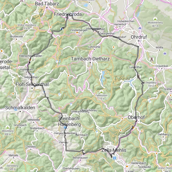 Karten-Miniaturansicht der Radinspiration "Herausfordernde Höhenmeter um Friedrichroda" in Thüringen, Germany. Erstellt vom Tarmacs.app-Routenplaner für Radtouren