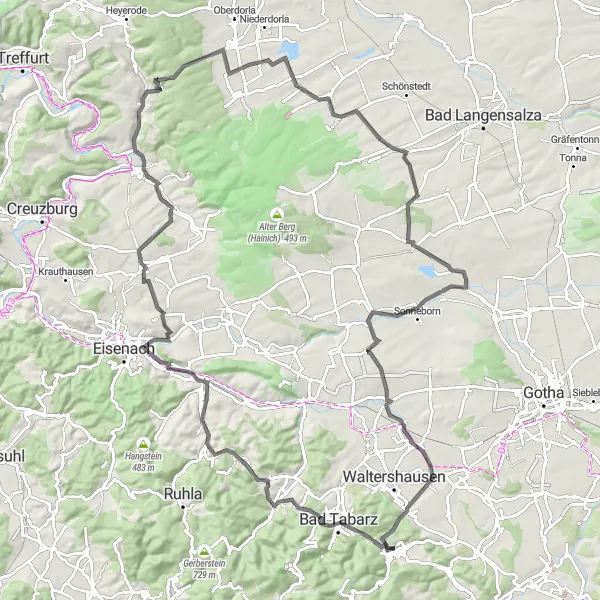 Map miniature of "Schmerbach Challenge" cycling inspiration in Thüringen, Germany. Generated by Tarmacs.app cycling route planner