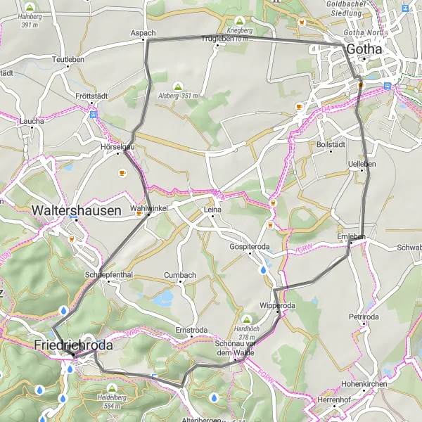 Map miniature of "Wahlwinkel Adventure" cycling inspiration in Thüringen, Germany. Generated by Tarmacs.app cycling route planner