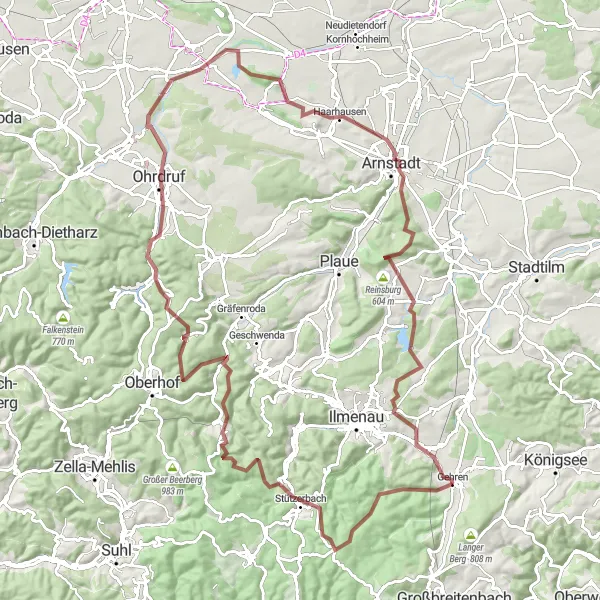 Map miniature of "The Green Heart of Thuringia" cycling inspiration in Thüringen, Germany. Generated by Tarmacs.app cycling route planner