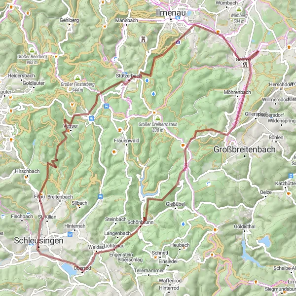 Map miniature of "Gravel Adventure in Thüringer Wald" cycling inspiration in Thüringen, Germany. Generated by Tarmacs.app cycling route planner