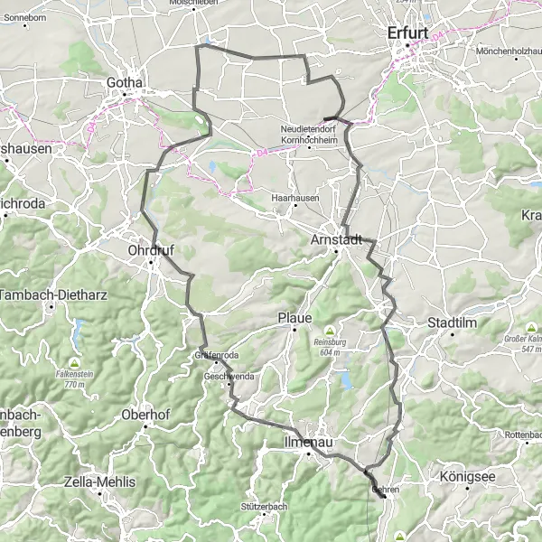 Map miniature of "Scenic Tour Through Thuringian Forest" cycling inspiration in Thüringen, Germany. Generated by Tarmacs.app cycling route planner