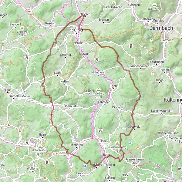 Karten-Miniaturansicht der Radinspiration "Rauf auf die Anhöhen rund um Kranlucken" in Thüringen, Germany. Erstellt vom Tarmacs.app-Routenplaner für Radtouren