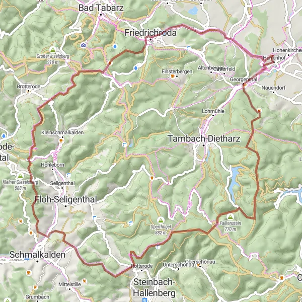 Map miniature of "Off-road trails near Georghenthal" cycling inspiration in Thüringen, Germany. Generated by Tarmacs.app cycling route planner