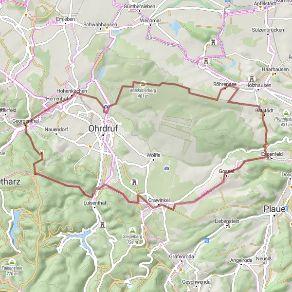 Map miniature of "Thüringer Wald Gravel Adventure" cycling inspiration in Thüringen, Germany. Generated by Tarmacs.app cycling route planner