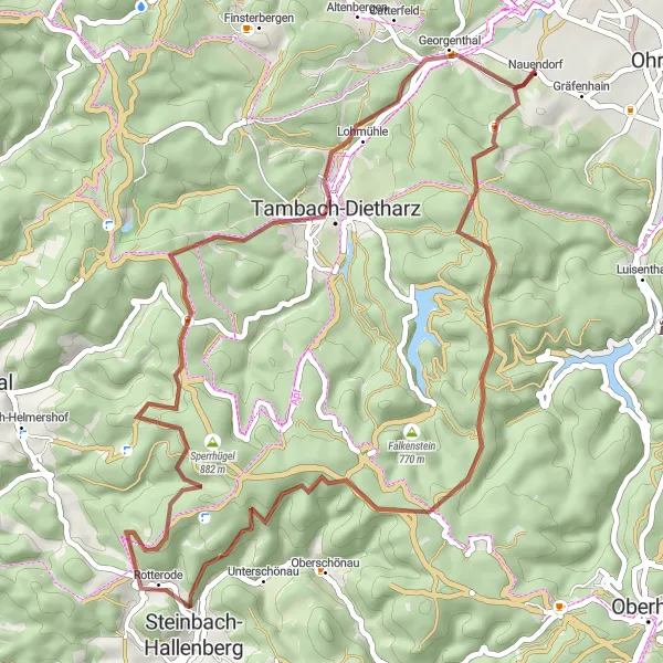 Map miniature of "Spitze Adventure" cycling inspiration in Thüringen, Germany. Generated by Tarmacs.app cycling route planner
