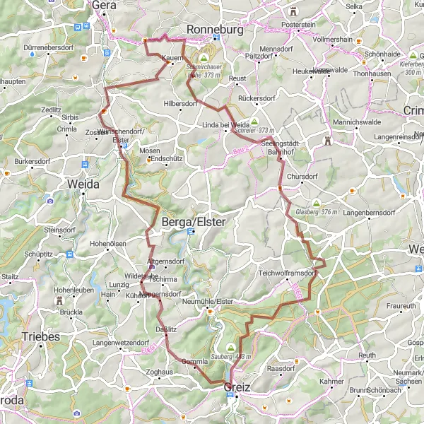Map miniature of "Thrilling Gravel Expedition" cycling inspiration in Thüringen, Germany. Generated by Tarmacs.app cycling route planner