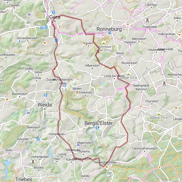 Map miniature of "Off-road Adventure: Gera Explorer" cycling inspiration in Thüringen, Germany. Generated by Tarmacs.app cycling route planner