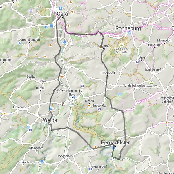 Karten-Miniaturansicht der Radinspiration "Hügelige Straßen und malerische Dörfer" in Thüringen, Germany. Erstellt vom Tarmacs.app-Routenplaner für Radtouren