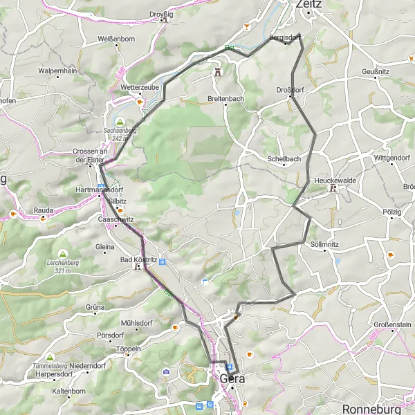 Map miniature of "The Dahlien-Schaugarten Loop" cycling inspiration in Thüringen, Germany. Generated by Tarmacs.app cycling route planner