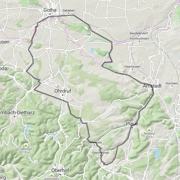 Karten-Miniaturansicht der Radinspiration "Crawinkel-Plaue Road Tour" in Thüringen, Germany. Erstellt vom Tarmacs.app-Routenplaner für Radtouren