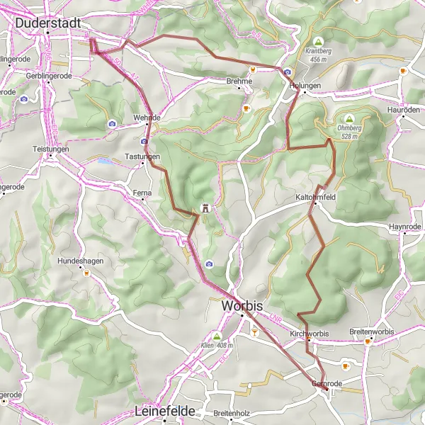 Karten-Miniaturansicht der Radinspiration "Kurze Gravel-Route ab Gernrode: Naturerlebnis kompakt" in Thüringen, Germany. Erstellt vom Tarmacs.app-Routenplaner für Radtouren