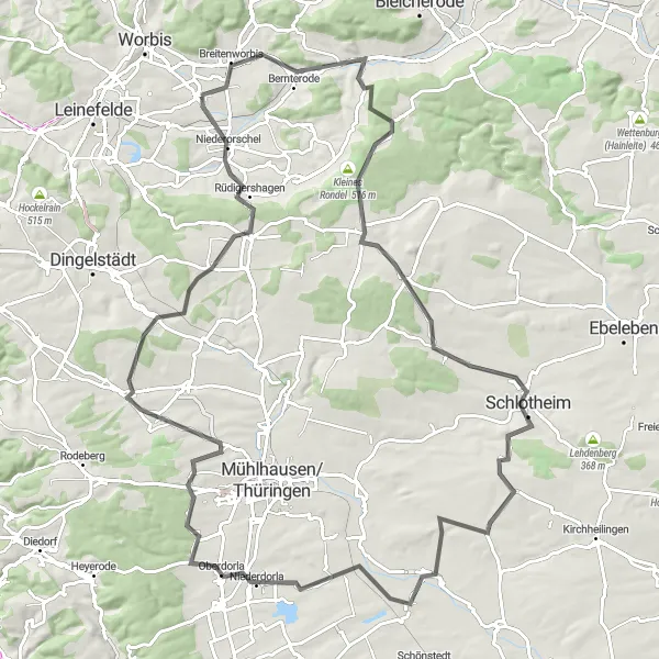 Map miniature of "The Thuringian Gravel Adventure" cycling inspiration in Thüringen, Germany. Generated by Tarmacs.app cycling route planner