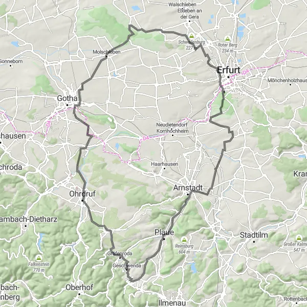 Map miniature of "Thüringen Road Tour" cycling inspiration in Thüringen, Germany. Generated by Tarmacs.app cycling route planner