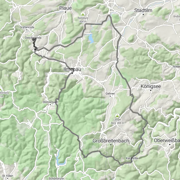 Map miniature of "Thüringen Scenic Road Ride" cycling inspiration in Thüringen, Germany. Generated by Tarmacs.app cycling route planner