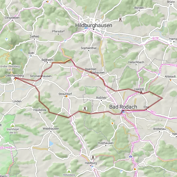 Map miniature of "Gleichamberg to Büchelsberg Scenic Gravel Ride" cycling inspiration in Thüringen, Germany. Generated by Tarmacs.app cycling route planner