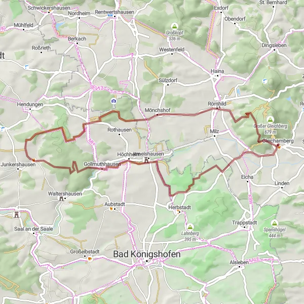 Map miniature of "Exploring Gleichamberg's Gravel Paths" cycling inspiration in Thüringen, Germany. Generated by Tarmacs.app cycling route planner