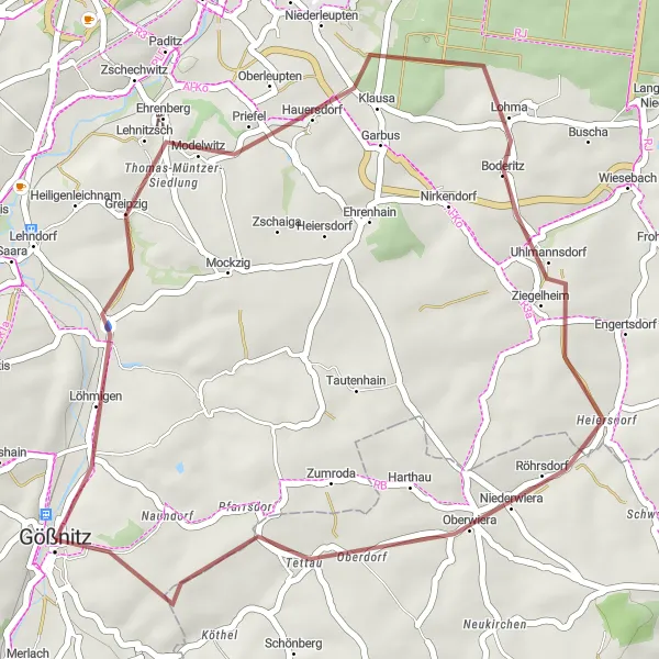 Karten-Miniaturansicht der Radinspiration "Löhmigen-Rundtour" in Thüringen, Germany. Erstellt vom Tarmacs.app-Routenplaner für Radtouren