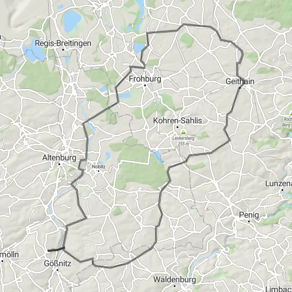 Karten-Miniaturansicht der Radinspiration "Rundtour über 84 km vom Gößnitz durch hügelige Landschaft Thüringens" in Thüringen, Germany. Erstellt vom Tarmacs.app-Routenplaner für Radtouren