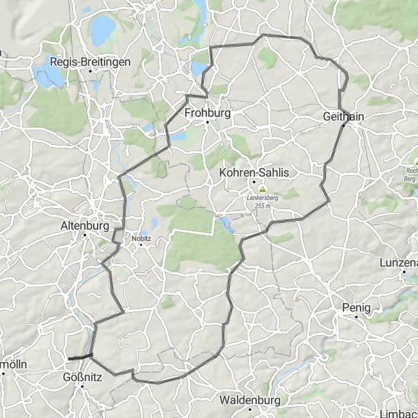 Map miniature of "Road Cycling Adventure to Harthau" cycling inspiration in Thüringen, Germany. Generated by Tarmacs.app cycling route planner