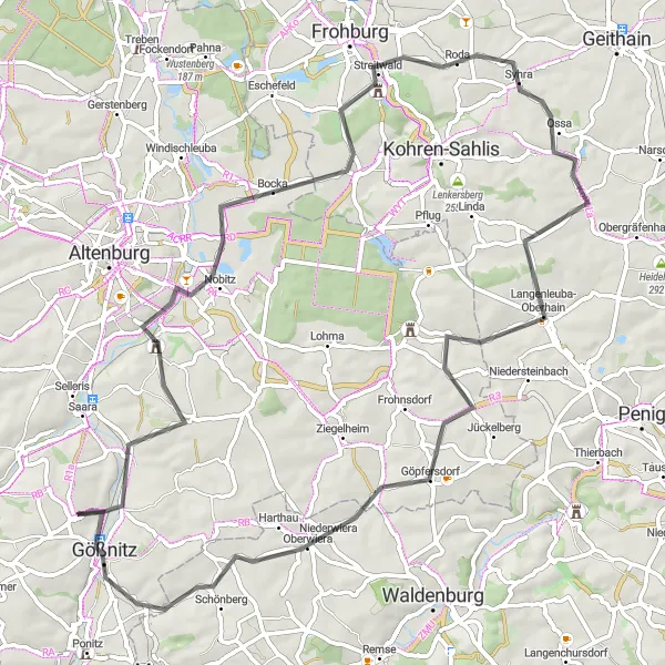 Karten-Miniaturansicht der Radinspiration "Paditzer Schanzen-Straßenroute" in Thüringen, Germany. Erstellt vom Tarmacs.app-Routenplaner für Radtouren